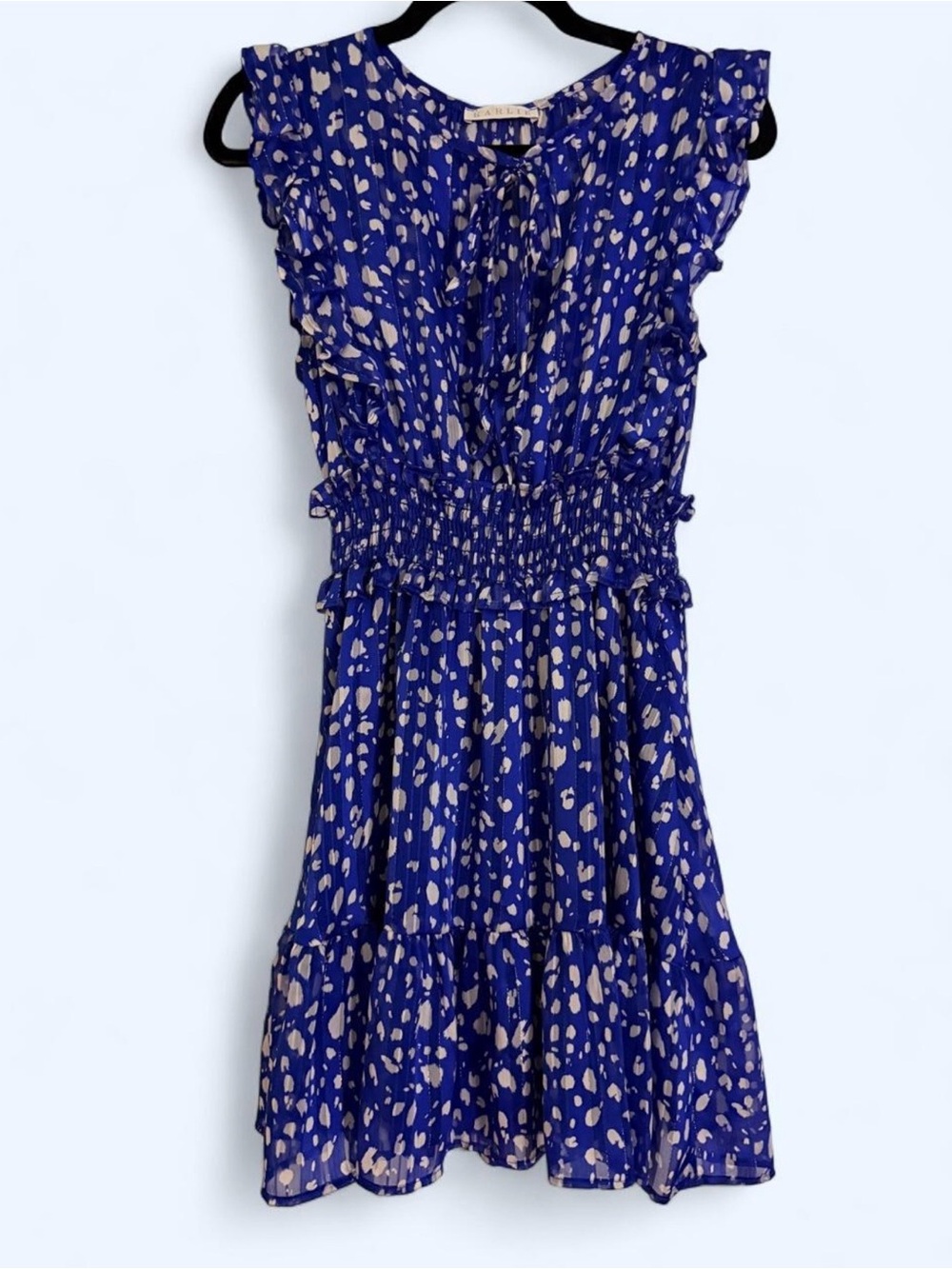 Karlie Blue and White Animal Print Smocked Waist Dress Size S